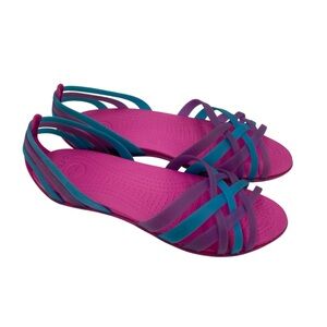 Crocs Women's Huarache Sandals Flats Size 8 Strappy Jelly Shoes Purple Pink Blue